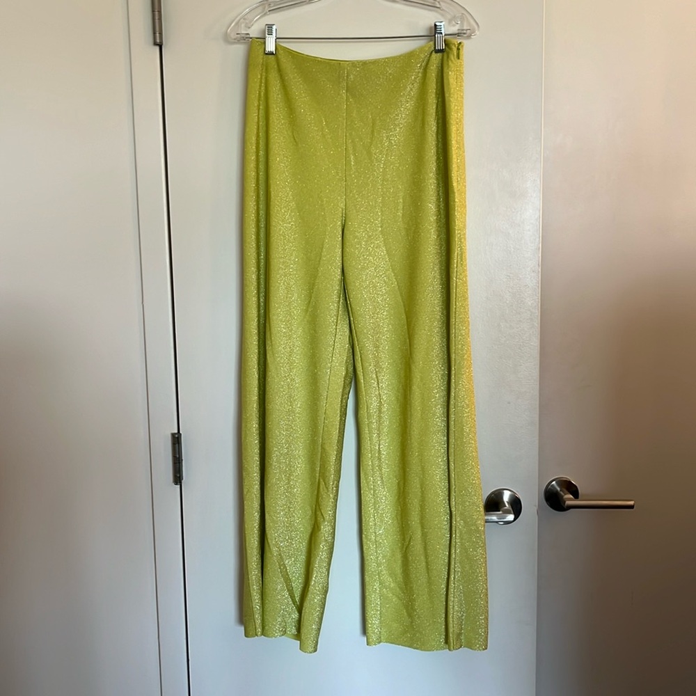 Neon Green Sparkly Lurex Pants Size 8